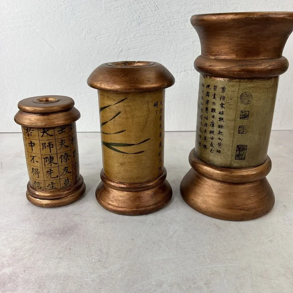 Vintage Chinese Themed Candle Holders‎ Set Of 3